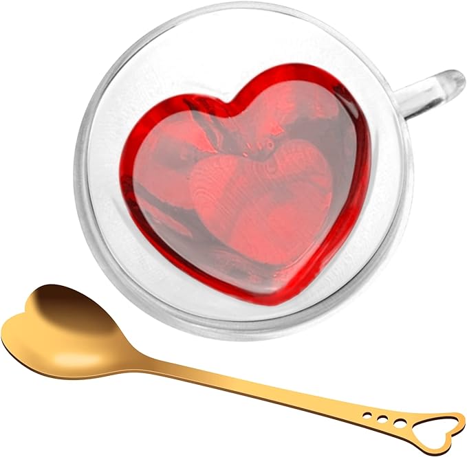 Heart Shaped Double Walled Glass Tea & Coffee Mug with Handle