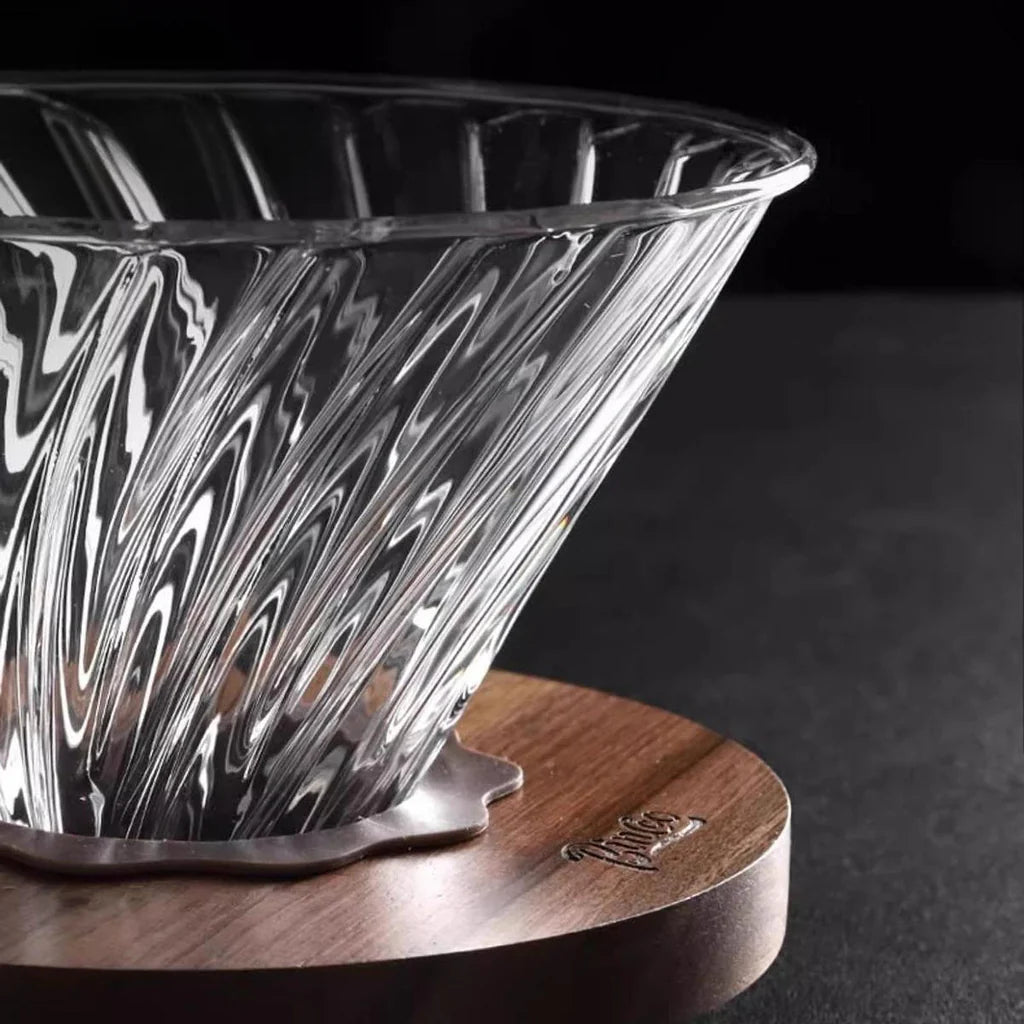 Glass V60 Pour-Over Coffee Dripper with Wooden Base