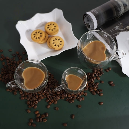 Heart Shaped  Double Walled Glass Tea & Coffee Mug with Handle