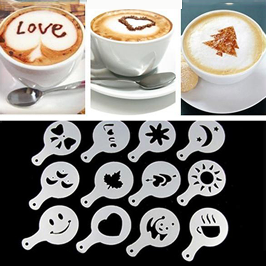 16pcs Coffee Latte Molds Cappuccino Coffee Art Stencils Template Strew Flowers Pad