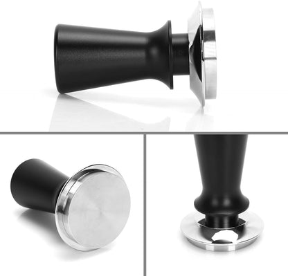 Coffee Tamper Push, Flat Base Ergonomic Design Stainless Steel Professional Barista Spring