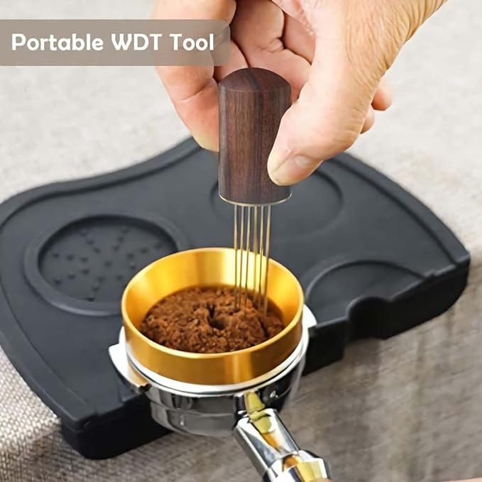 Espresso Coffee Stirrer Tool Stainless Steel 5 Needles Come With Wooden Handle and Stand Coffee Powder Distribution Tool