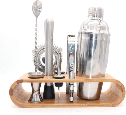 Premium Bartender Kit -Stainless Steel Cocktail Shaker Set with Bamboo Stand