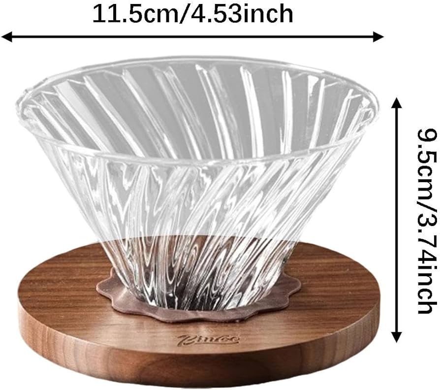 Glass V60 Pour-Over Coffee Dripper with Wooden Base