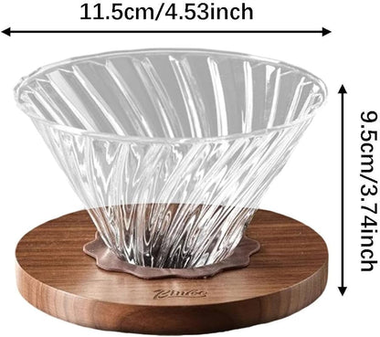 Glass V60 Pour-Over Coffee Dripper with Wooden Base