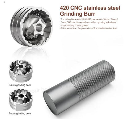 Manual V60 Coffee Grinder Capacity 25g with CNC Stainless Steel Conical Burr - Adjustable Internal Setting, Double Bearing Position