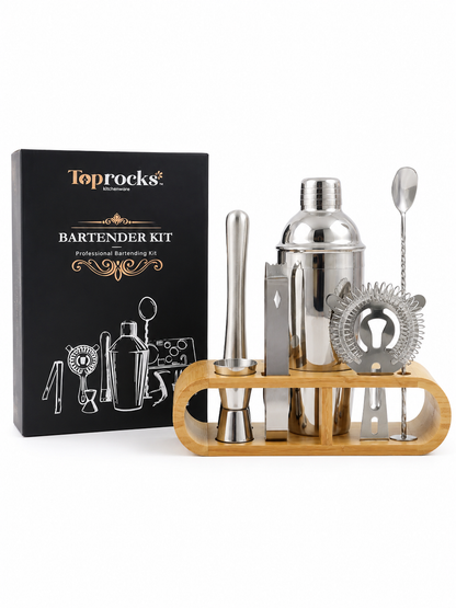 Premium Bartender Kit -Stainless Steel Cocktail Shaker Set with Bamboo Stand