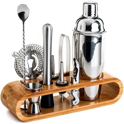 Premium Bartender Kit -Stainless Steel Cocktail Shaker Set with Bamboo Stand