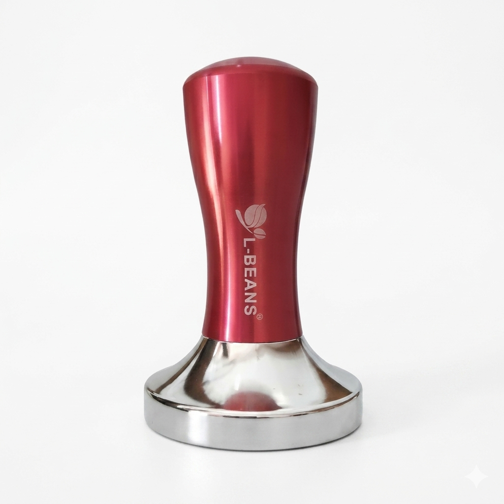 Tamper – 58mm Flat Base Barista Tool with Ergonomic Handle (Red & Stainless Steel)