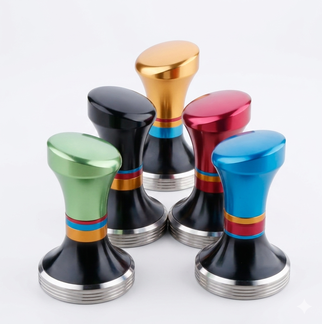 58mm Espresso Coffee Tamper – Premium Stainless Steel Flat Base with Ergonomic Aluminum Handle (Multi-Color Barista Edition)