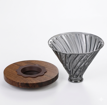 Glass V60 Pour-Over Coffee Dripper with Wooden Base