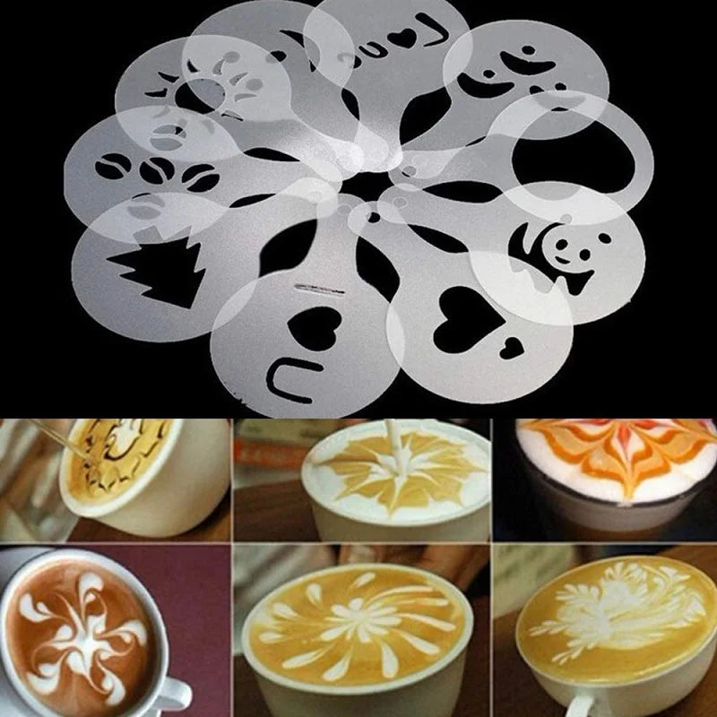 16pcs Coffee Latte Molds Cappuccino Coffee Art Stencils Template Strew Flowers Pad