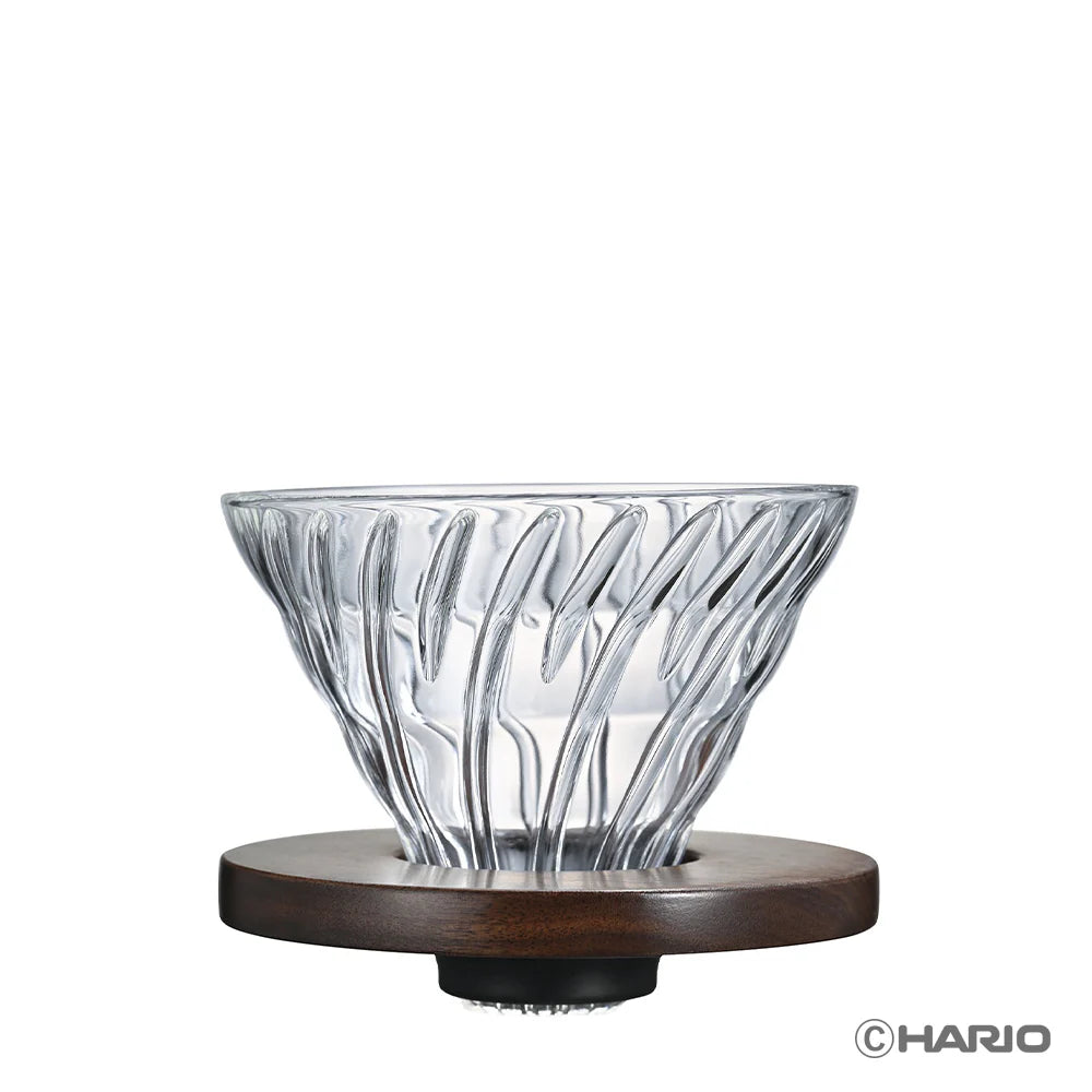 Glass V60 Pour-Over Coffee Dripper with Wooden Base