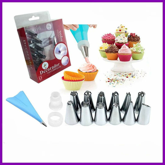 12pcs Cake Piping Nozzle Tools Set Silicone Icing Piping Cream Pastry Bag, Stainless Steel Nozzle Pastry Tips Converter for Dessert Decoration