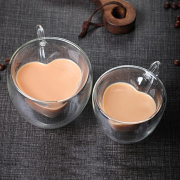 Heart Love Shaped Double Wall Glass Mug