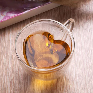 Heart Love Shaped Double Wall Glass Mug